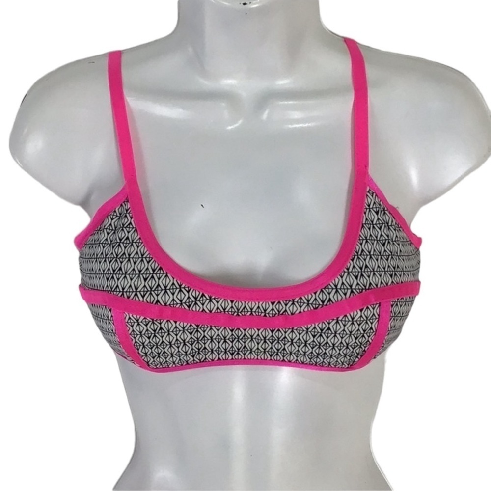 Victorias Secret Neon Pink Black White Geometric Swim Suit Top Size M
